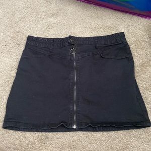 Black zip up denim skirt